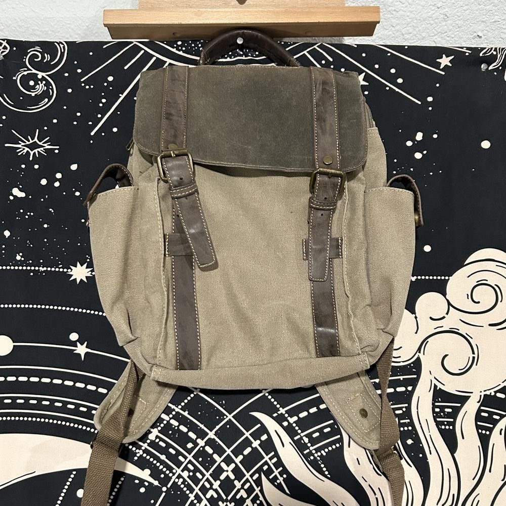 Cargoit Rucksack Backpack Women Beige Canvas Adjustable Shoulder Strap Messenger